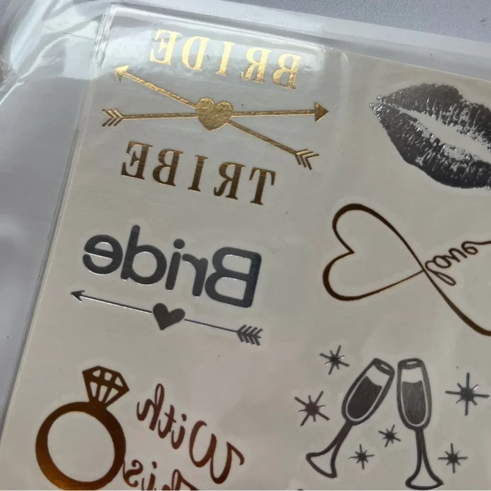 Bride Sash and Tattoo Set - Gold and Black
